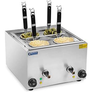 Royal Catering RCNK-4 Cuocipasta Elettrico (4 L, 4 Cestelli, 2 x 1500 W, 230 V, Rubinetto di Scarico, Acciaio Inox)