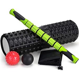 Odoland Foam Roller Stick Kit 5-in-1, Rullo in Schiuma, Palline per Massaggio Muscolare 45 cm, per Stretching Pilates Scioglimento Muscoli