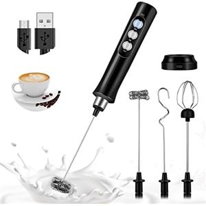 Bauihr Frullino Montalatte USB, Frullino elettrico, 3 velocità regolabili con 3 frullino in acciaio inox per cappuccino, caffè, matcha, ecc