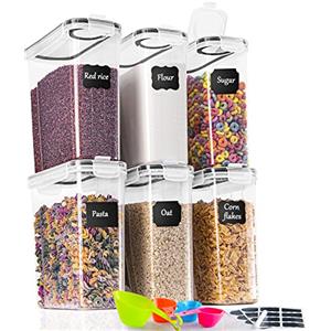 GoMaihe Contenitori Alimentari per Cereali Set 6×2.5L - Contenitori Ermetici Alimentari Plastica con Coperchio per Alimenti Set - Utilizzato per la Conservazione di Cereali, Muesli, Farina