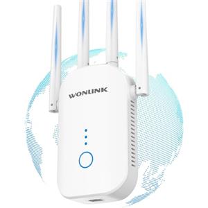 Wonlink Ripetitore WiFi Potente,1200Mbps Ripetitore WiFi 5GHz & 2,4GHz Dual Band WiFi Extender Supporta Modalità Ripetitore/Router/AP,Amplificatore WiFi WPS Funzione,1Porta Ethernet,4 Antennes Bianco
