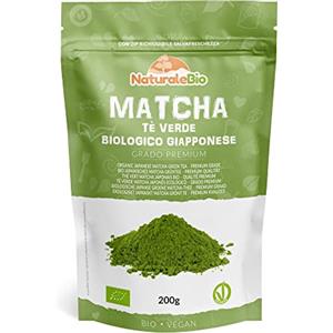 NaturaleBio Tè Verde Matcha Biologico in Polvere - Grado Premium - da 200 grammi. The Matcha Prodotto in Giappone Uji, Kyoto. Ideale da Bere, per i Dolci, Frullati, Tè freddo, nel Latte e come ingrediente