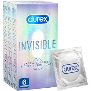 Durex Invisible Extra-Lubrificati Preservativi Ultra Sottili ad Alta Sensibilità, 18 Profilattici