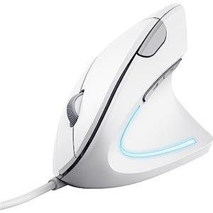 Trust Verto Mouse Verticale Cablato, Mouse Ergonomico con Filo, 1000/1600 DPI, Cavo USB 1,5 m, Illuminazione LED, 6 Pulsanti, PC, Portatile, Mac - Bianco