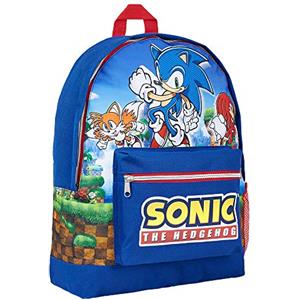 Sonic The Hedgehog Zaino Scuola Elementare Media per Bambino Bambina Zainetto Grande per Bambini Gadget Scolastici Originali (Blu/Rosso)