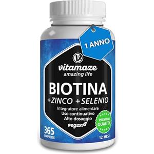 Vitamaze - amazing life Vitamaze® Biotina Capelli + Selenio + Zinco, 365 Compresse (1 Anno) Crescita di Capelli, Pelle e Unghie Sani, Vitamina B7, Integratori per Capelli, Qualità Tedesca