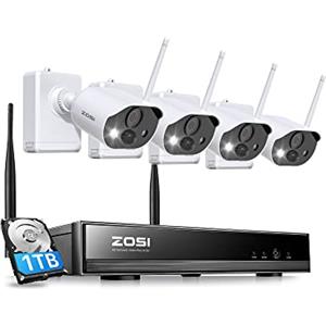 ZOSI C306 3MP Kit di videosorveglianza wireless, NVR 8CH 1TB + 4 telecamere di sorveglianza a batteria ricaricabile, rilevamento del movimento PIR, audio bidirezionale, allarme sonoro e luminoso