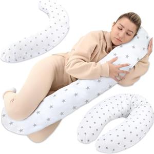 Totsy Baby Cuscino per allattamento xxl cuscino per dormire laterale - Cotone Cuscino per gravidanza Cuscino per posizionamento per adulti Asterischi grigi