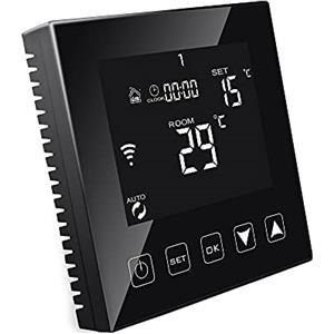 KETOTEK Thermostat WiFi per Riscaldamento Elettrico a Pavimento 16A 220V con Sonda Alexa Echo Google Assistant Compatible, Termostato Ambiente Programmabile Controllo APP Tuya/Smart Life Nero