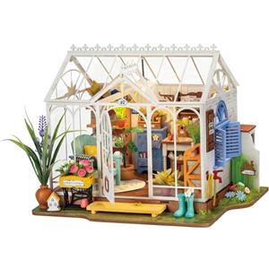 ROBOTIME Kit fai da te in miniatura per casa da giardino, in legno, modello casa delle bambole con LED, per adulti e bambini, regalo di compleanno per vacanze