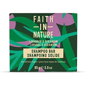 Faith in Nature Saponetta Shampoo Naturale alla Lavanda & Geranio, Addolcente, Vegana e Non Testata su Animali, Senza SLS e Parabeni, Tutti i Tipi di Capelli, 85 g