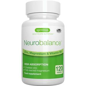 Igennus Healthcare Nutrition Neurobalance Zmb6 - Integratore di zinco picolinato, magnesio citrato e vitamina B6 per l'equilibrio ormonale e una maggiore energia, 120 compresse