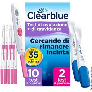 Clearblue Test di Ovulazione Clearblue Digitale, Può aiutarti a rimanere incinta, 1 Portastick Digitale e 10 Sticks +Test di Gravidanza Clearblue Rilevazione Rapida, Risultato Rapido, anche in 1 minuto*, 2 Test