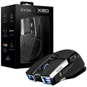 EVGA X20 Mouse da Gioco, Wireless, Nero, Personalizzabile, 16.000 DPI, 5 Profili, 10 Pulsanti, Ergonomico, 903-T1-20BK-K3