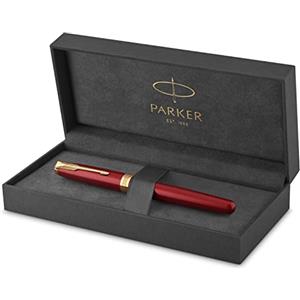 PARKER Sonnet Penna Stilografica, Laccatura di Colore Rosso con Dettagli in Finiture in Oro, Pennino Sottile, Confezione Regalo