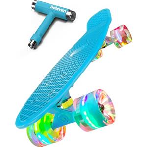 D Deleven Deleven Skateboard 56cm con Ruote LED, Tool per Skate e Cuscinetti Abec 7 - Per Bambini Principianti Ragazze Ragazzi Adolescenti Adulti