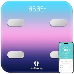 Healthkeep Bilancia pesapersone Bluetooth, bilancia digitale con 7 dati, visualizzazione chiara su grande schermo LED per app iOS e Android, massimo 180 kg