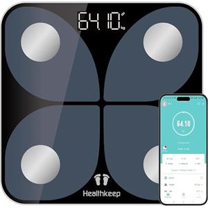 Healthkeep Bilancia pesapersone digitale, con app Smart Bilancia, Bluetooth per analisi del corpo con grasso corporeo, BMI, massa muscolare, proteina, BMR, nero, 26 cm x 26 cm