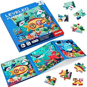 BBLIKE Puzzle Magnetici per Bambini dai 3 Anni in su, Puzzle 3-in-1, Puzzle con Animali in Legno Libro per Bambini, Giochi da Viaggio Giocattoli per Bambini di 3 4 5 Anni Ragazzi e Ragazze（oceano）