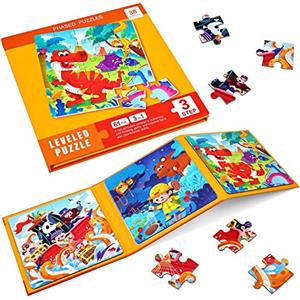 BBLIKE Puzzle Magnetici per Bambini dai 3 Anni in su, Puzzle 3-in-1, Puzzle con Animali Libro per Bambini, Giochi da Viaggio Giocattoli per Bambini di 3 4 5 Anni Ragazzi e Ragazze（Dinosauro）