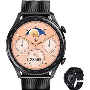 Aliwisdom Smartwatch per Uomo Donna, 1,36'' HD Rotondo Smart Watch con chiamate Bluetooth e promemoria Whatsapp, Fitness Tracker Impermeabile Orologio Fitness per iPhone Android (Nero)
