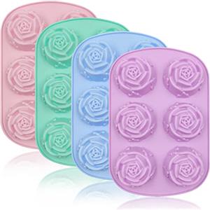 DanziX - Set di 4 stampi per sapone a forma di fiore, in silicone, 6 cavità, per cubetti di ghiaccio di caramelle, cioccolato, gelatina, cubetti di ghiaccio (4 colori)
