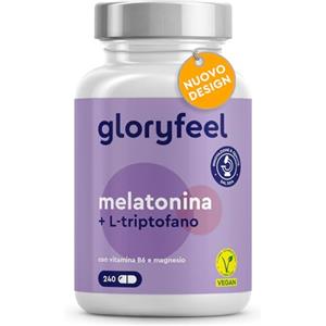 Gloryfeel Melatonina 0,5mg + L-Triptofano 250 mg Complex, 240 Capsule, Scorta di 4 Mesi, Integratore Sonno, per Dormire, Testato in Laboratorio, 100% Vegan