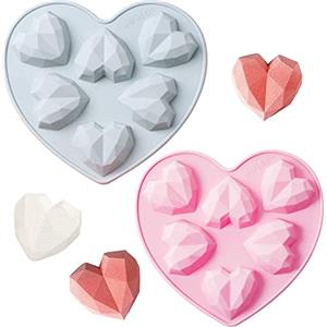 TheStriven 2 stampi in silicone 3D a forma di cuore con diamante, per muffin, brownies, cioccolato, gelatina, budino, sapone, cupcake