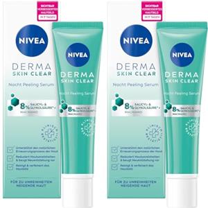 NIVEA Derma Skin Clear Night Peeling Siero (40 ml), anti brufoli per una pelle visibilmente migliorata, esfoliante BHA & AHA peeling con niacinamide (Confezione da 2)