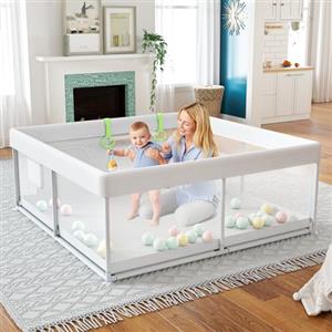 Fodoss 120x120cm Piccolo box recinto bambini neonato adatto per appartamenti, con 2 tiranti manuali, sicuro all'interno e all'esterno