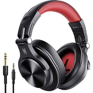 OneOdio A70 Cuffie Bluetooth Over Ear, Cuffie Cablate e Wireless Stereo con Microfono, 72 Ore di Riproduzione CVC 8.0 Jack 3,5 mm e 6,35 mm Pieghevole Cuffie per DJ Chitarra Cellulare PC(Nero rosso)