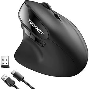 TECKNET Mouse Verticale Ricaricabile,Mouse Ergonomico Wireless 2400 DPI, 6 Pulsanti con 5 Funzioni Regolabili DPI per Computer, Laptop, Mac
