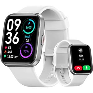Tensky Smartwatch Donna Uomo1.8 Orologio Chiamate e Risposta Alexa Integrata Smart Watch con Cardiofrequenzimetro SpO2 Stress, 100 modalità Sport, Monitoraggio del Sonno IP68, per Android iOS Bianco