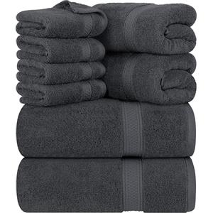 Utopia Towels, Set Di Asciugamani Da 8 pezzi, 2 Asciugamani Da Bagno, 2 Asciugamani a Mano e 4 Panni Da Lavare, Altamente Assorbente Per Bagno, Palestra, Hotel e Spa (Grigio)