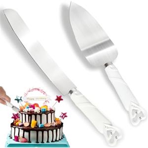 Pinkgarden Set di coltelli da torta con scatola regalo, motivo cuori ad incastro, argenteria in acciaio inox per matrimoni personalizzati, compleanni, anniversari e feste (50 modelli classici)