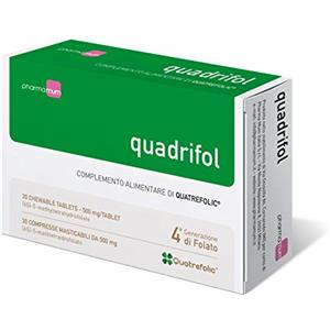 Pharma Mum Italia Quadrifol - 30 compresse masticabili - complemento alimentare di Quatrefolic, acido folico in forma attiva - sviluppo dei tessuti materni - senza glutine e lattosio (gusto ananas)