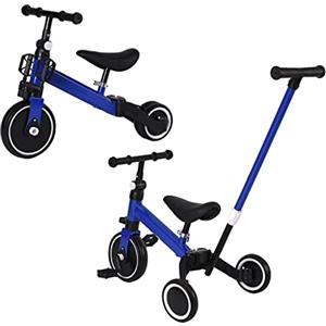 SHISHI Triciclo Evolutivo Bambino 4 in 1, Bici Senza Pedali per Bambini, Mini Bici/Girello con/senza Pedali, Bicicletta Evolutivo per Ragazze e Ragazzi, Triciclo con Maniglione Parentale (Nero-blu)