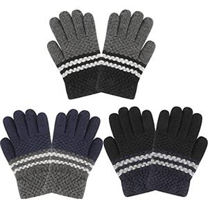 QKURT Guanti invernali per bambini, 3 paia di guanti magici a dita intere Guanti elastici a maglia Guanti termici invernali per bambini di 5~11 anni