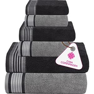 CASA COPENHAGEN Set asciugamani 6 pezzi, grigio pino + grigio viola, 550 g/m², 2 asciugamani da bagno, 2 asciugamani, 2 salviette in morbido cotone egiziano per bagno, cucina e doccia