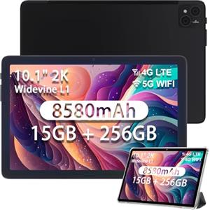 DOOGEE T10 Pro Tablet 10.1 pollici, 15 GB RAM + 256 GB ROM (1 TB espandibile), 13 MP + 8 MP, 8580 mAh Batteria Tablet, Android 12, Octa-Core, doppio 4G LTE, 2.4/5G WiFi, TÜV Certificato, Nero