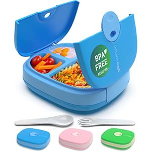 Umami Kids Lunch Box con posate,a prova di perdite,durevole, stile Bento,3 grandi scompartimenti,dimensioni ideali per porzioni da 3 a 9 anni, senza BPA,sicuro per microonde e lavastoviglie (blu)