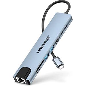 Lemorele Hub USB C Ethernet -9 in 1, Spazio Alluminio Adattatore USB C Hub con HDMI 4K,PD 100 W, 2 USB 3.0, SD/TF, Dati USB-C, Adattatore MacBook M1 Air/Pro,iPad Pro M1, Switch, Chromecast,Windows