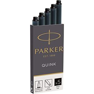PARKER Quink ricariche per penne stilografiche, cartucce lunghe, inchiostro nero, confezione da 5