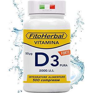FitoHerbal Vitamina D 60000 UI/mese ALTO DOSAGGIO 500 Compresse | Integratore Vitamina d3 2000 UI Supporto per Ossa Denti Muscoli, Integratori Sistema Immunitario Formato Famiglia, Made in Italy