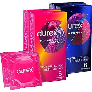Durex 2x Durex Preservativi Intense HC con Rilievi e Nervature 2 Confezioni da 6 Condom + Preservativi Durex Pleasure Max con Forma Easy-On e Rilievi Stimolanti 2 Confezioni da 6 Profilattici