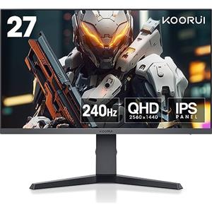 KOORUI Gaming Monitor 27E3QK - Monitor QHD da 27 pollici, 240Hz, 1ms, IPS, Adaptive Sync, G-sync compatibile (2560x1440, HDR 400, HDMI, DisplayPort, Eye-Care), Nero.