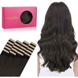 WENNALIFE Extension Capelli Veri Biadesivo, 20pcs 35cm 50g Marrone Scuro Extension Biadesive Capelli Veri Lisci Remy Tape in Hair Extensions