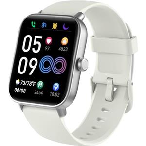 Quican Smartwatch Uomo Donna con Chiamate e Alexa - Smart watch Orologio Fitness Tracker con Bluetooth Contapassi Cardiofrequenzimetro SpO2 Sonno -Impermeabile IP68 Orologi Sportivo per Android iOS(Bianco)