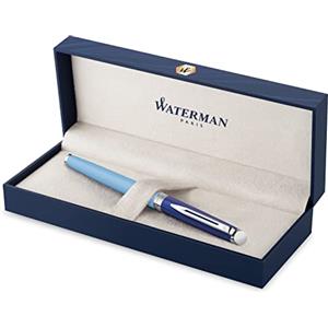 Waterman Hémisphère - Penna stilografica in metallo e vernice blu con finiture rivestite in palladio, pennino fine in acciaio inox, confezione regalo