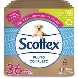 Scottex Pulito Completo Carta Igienica, 36 Rotoli Maxi, Confezione Ecosostenibile in Carta